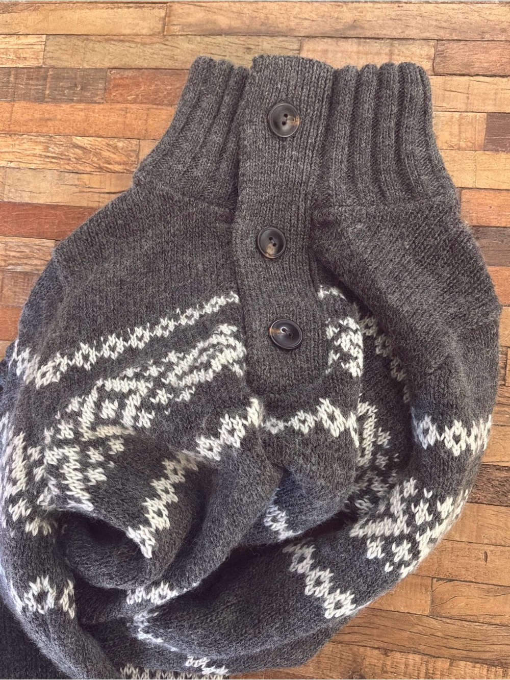 H&M Dark Gray Fair Isle Zip-Neck Knit Sweater - Picture 3 of 8